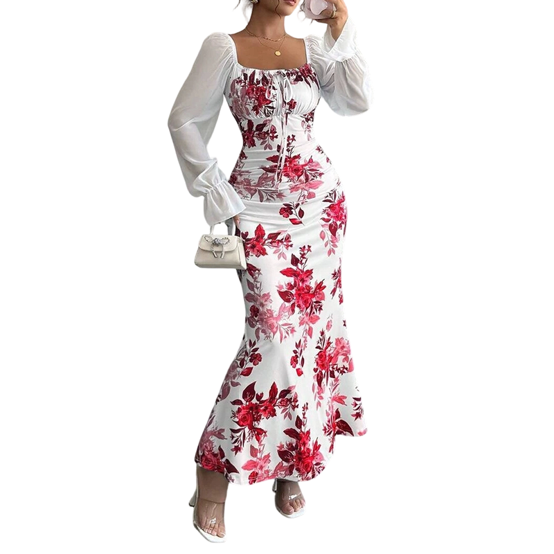 ✨👗Vestido evasê elegante com estampa floral para mulheres