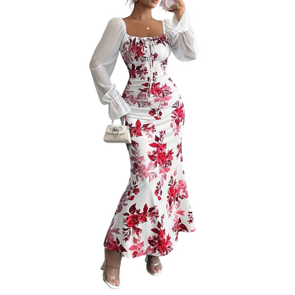 ✨👗Vestido evasê elegante com estampa floral para mulheres