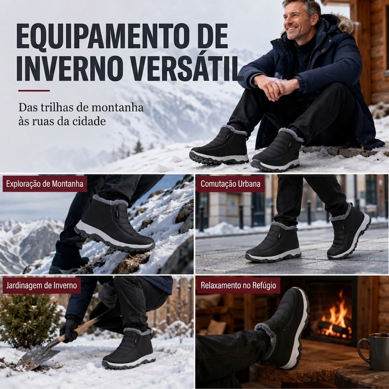 Botas de neve masculinas de inverno quentes, sem cadarço