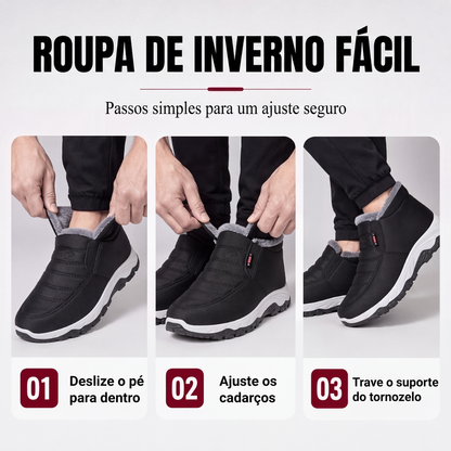 Botas de neve masculinas de inverno quentes, sem cadarço