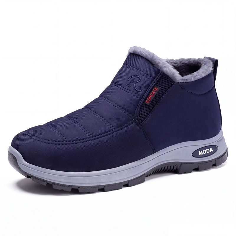 Botas de neve masculinas de inverno quentes, sem cadarço