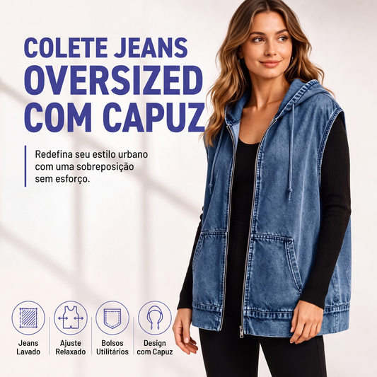 ✨👚Colete Casaco Jeans Casual com Capuz para Mulher