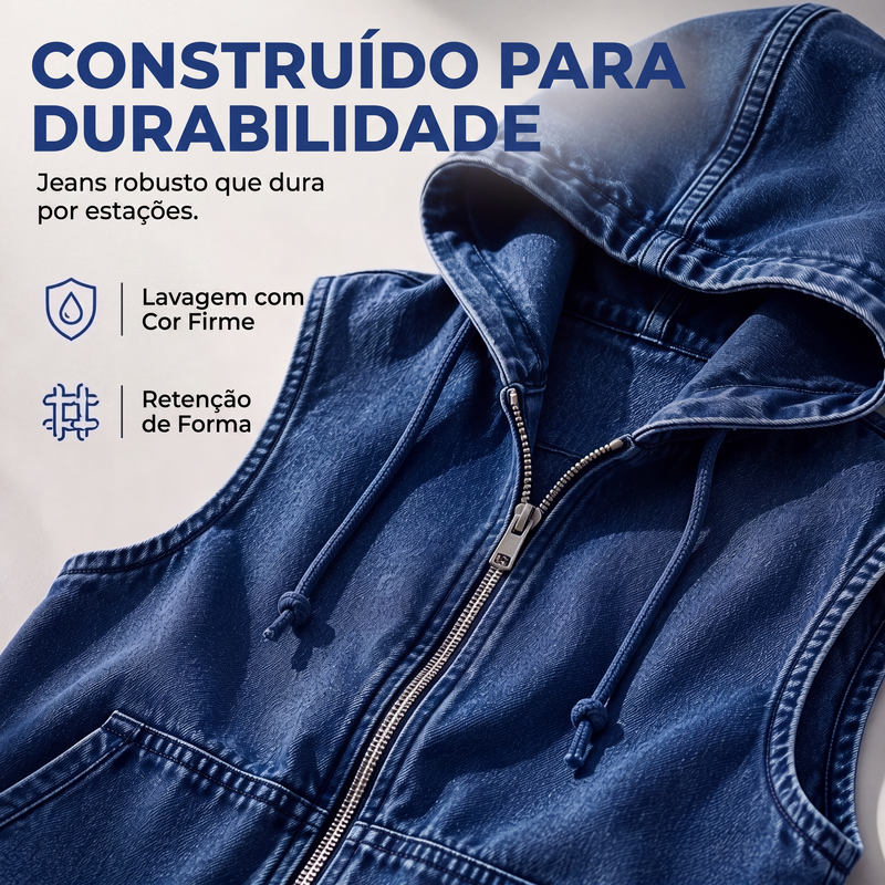 ✨👚Colete Casaco Jeans Casual com Capuz para Mulher