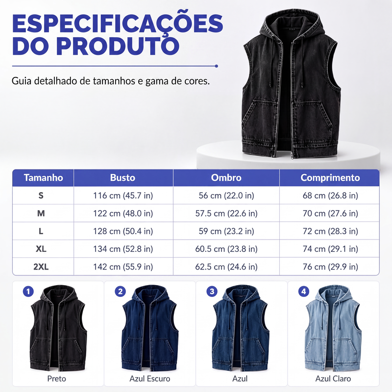 ✨👚Colete Casaco Jeans Casual com Capuz para Mulher