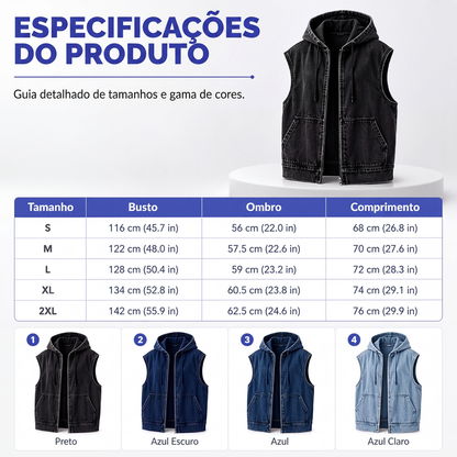 ✨👚Colete Casaco Jeans Casual com Capuz para Mulher