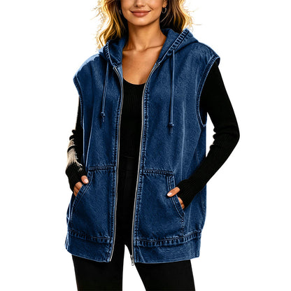 ✨👚Colete Casaco Jeans Casual com Capuz para Mulher