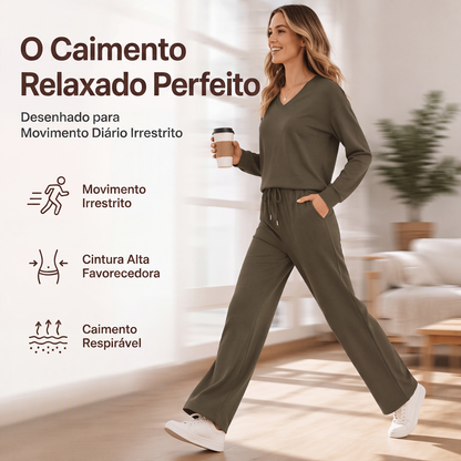 ✨👗Conjunto de 2 peças de top e calças casuais femininas para descanso