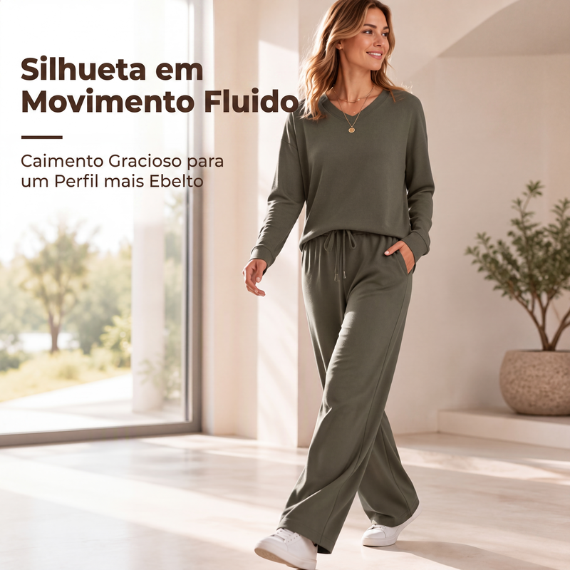 ✨👗Conjunto de 2 peças de top e calças casuais femininas para descanso