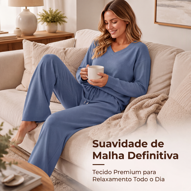 ✨👗Conjunto de 2 peças de top e calças casuais femininas para descanso