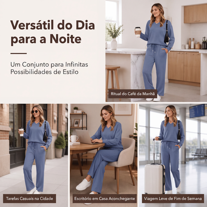 ✨👗Conjunto de 2 peças de top e calças casuais femininas para descanso