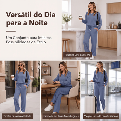 ✨👗Conjunto de 2 peças de top e calças casuais femininas para descanso