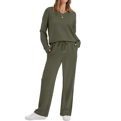 ✨👗Conjunto de 2 peças de top e calças casuais femininas para descanso