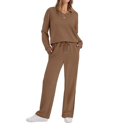 ✨👗Conjunto de 2 peças de top e calças casuais femininas para descanso
