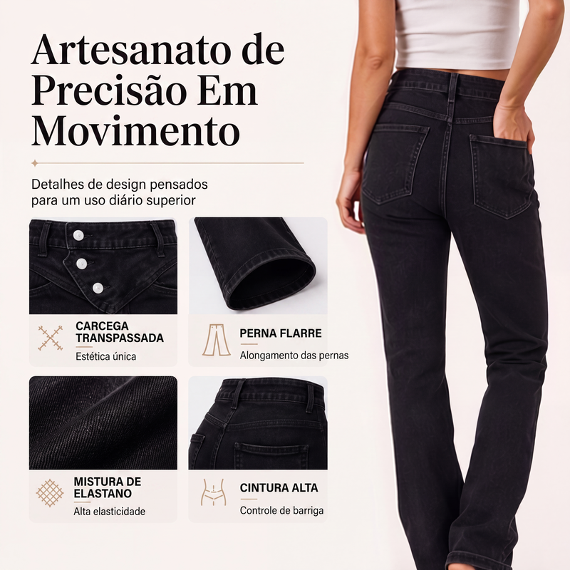 ✨Calças jeans assimétricas com cós cruzado de cintura alta para mulher