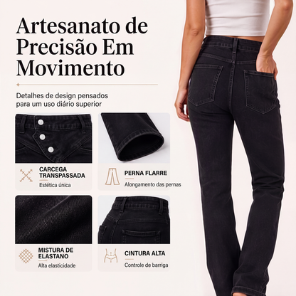 ✨Calças jeans assimétricas com cós cruzado de cintura alta para mulher