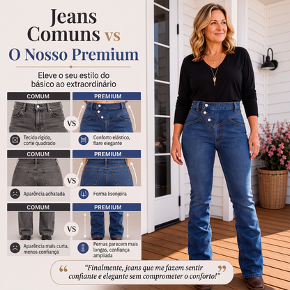 ✨Calças jeans assimétricas com cós cruzado de cintura alta para mulher