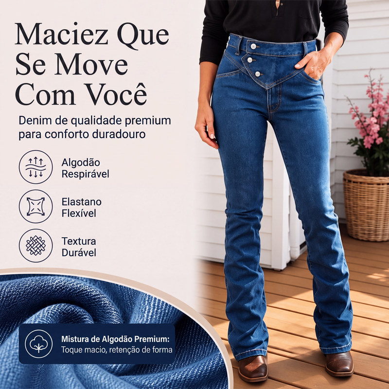 ✨Calças jeans assimétricas com cós cruzado de cintura alta para mulher