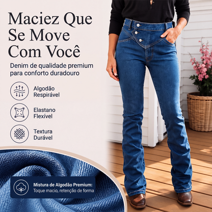 ✨Calças jeans assimétricas com cós cruzado de cintura alta para mulher