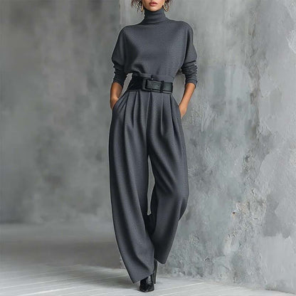 ✨👗Conjunto feminino elegante de blusa de gola alta e calças de cintura alta