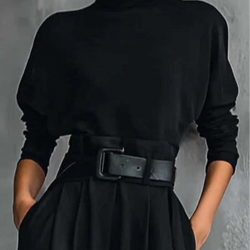 ✨👗Conjunto feminino elegante de blusa de gola alta e calças de cintura alta