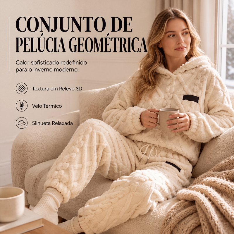 ✨👗Conjunto de moletom com capuz e calça de trança de pelúcia para mulher