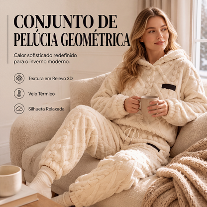 ✨👗Conjunto de moletom com capuz e calça de trança de pelúcia para mulher