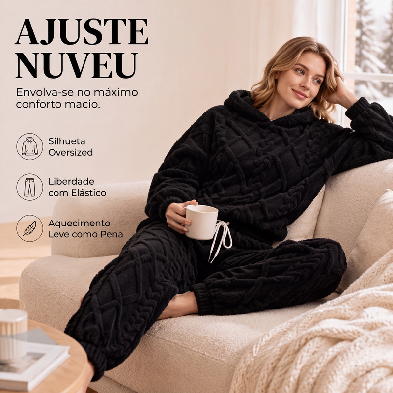✨👗Conjunto de moletom com capuz e calça de trança de pelúcia para mulher