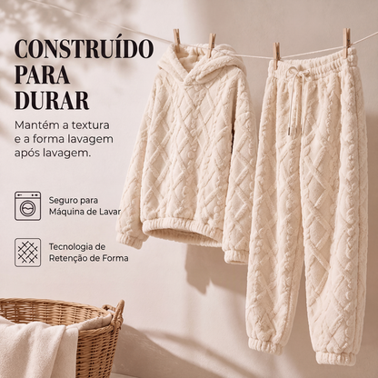 ✨👗Conjunto de moletom com capuz e calça de trança de pelúcia para mulher