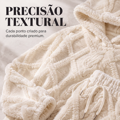 ✨👗Conjunto de moletom com capuz e calça de trança de pelúcia para mulher