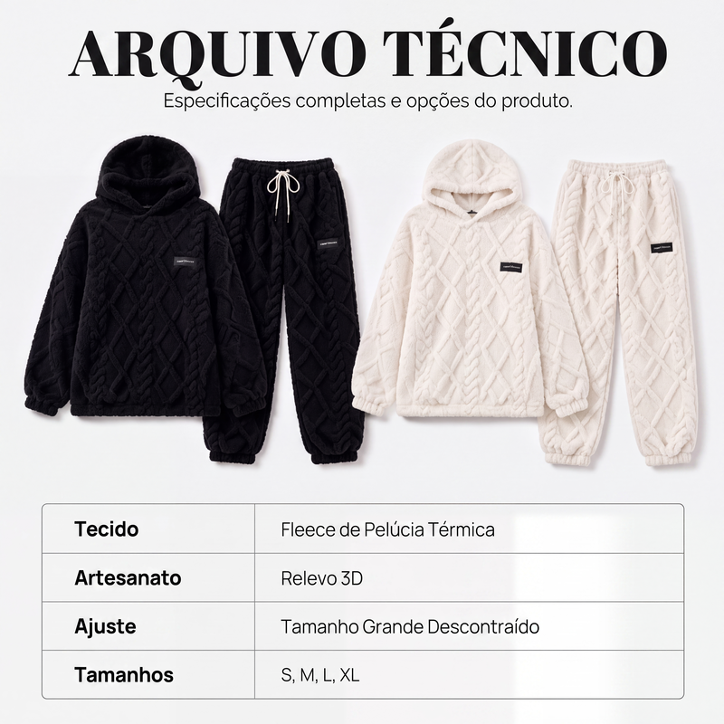✨👗Conjunto de moletom com capuz e calça de trança de pelúcia para mulher