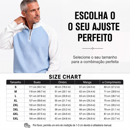 Camiseta masculina de trama waffle com zíper de quarto de comprimento