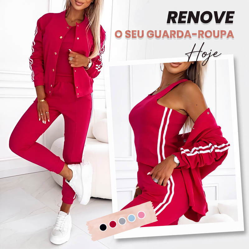✨👗Conjunto Casual Feminino de 3 Peças - Jaqueta, Regata e Calça