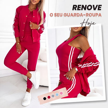 ✨👗Conjunto Casual Feminino de 3 Peças - Jaqueta, Regata e Calça