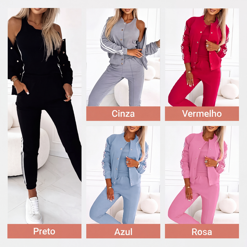 ✨👗Conjunto Casual Feminino de 3 Peças - Jaqueta, Regata e Calça