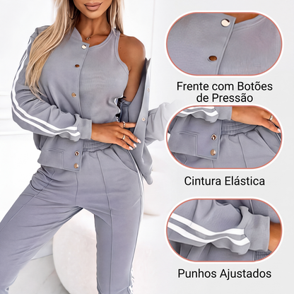 ✨👗Conjunto Casual Feminino de 3 Peças - Jaqueta, Regata e Calça