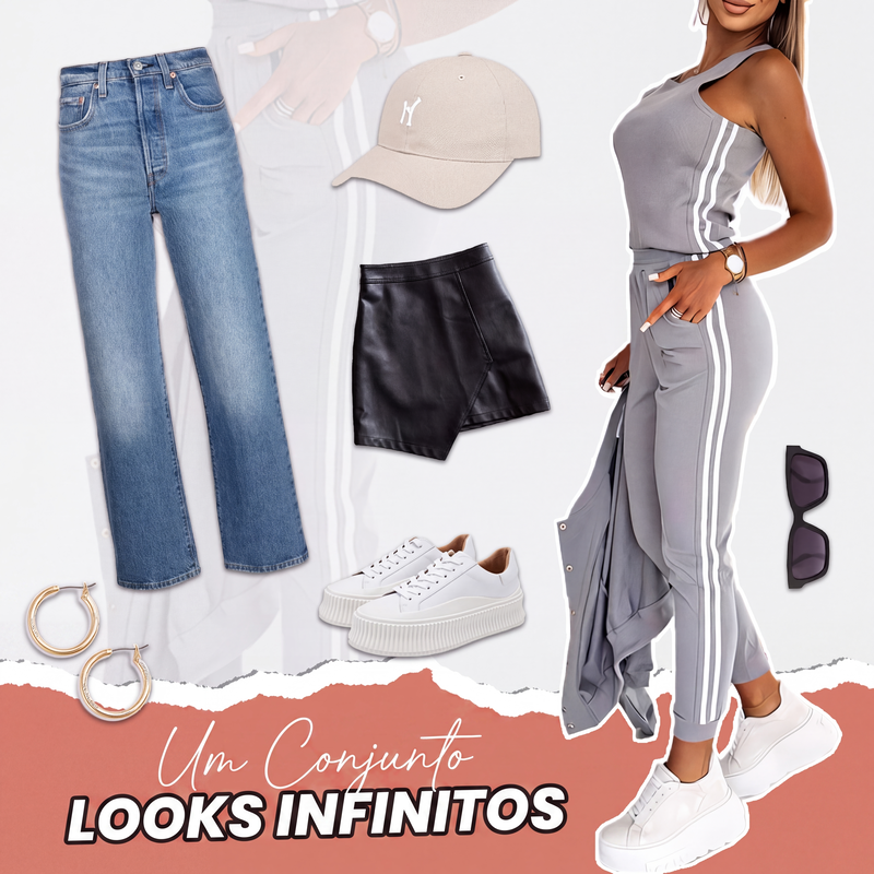 ✨👗Conjunto Casual Feminino de 3 Peças - Jaqueta, Regata e Calça