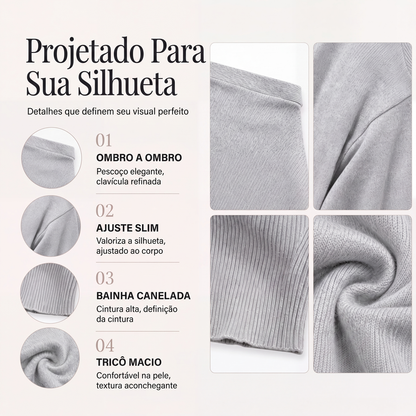 ✨👚Suéter de tricô canelado ombro a ombro feminino