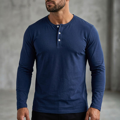 Camisa masculina casual de manga longa com gola Henley