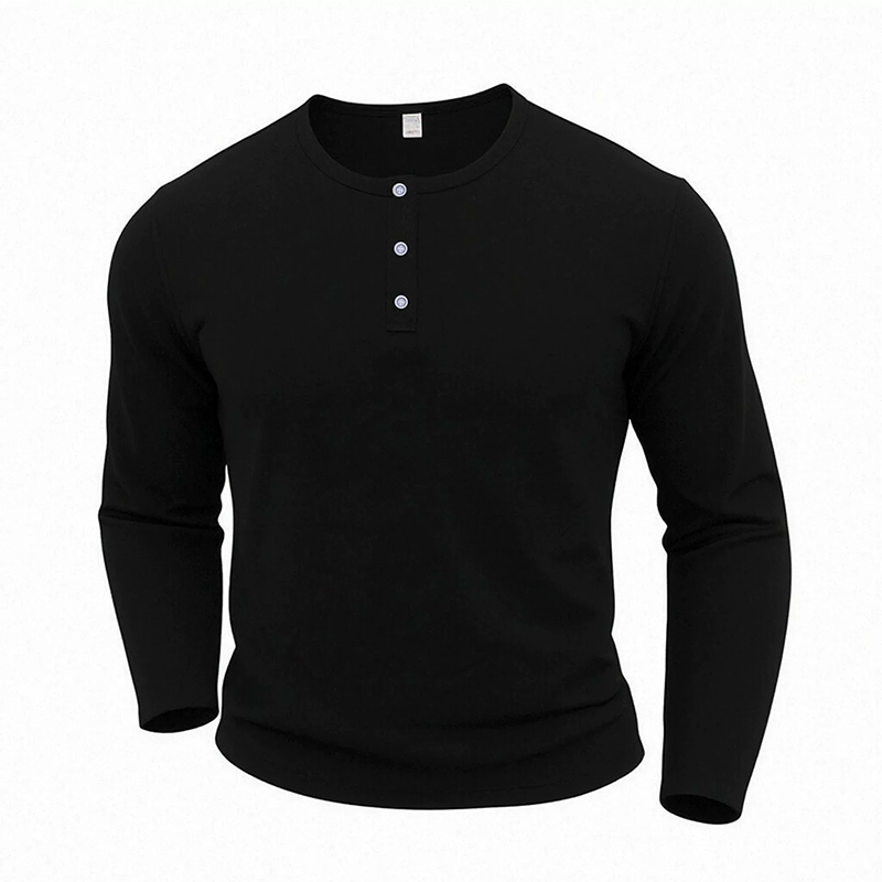 Camisa masculina casual de manga longa com gola Henley