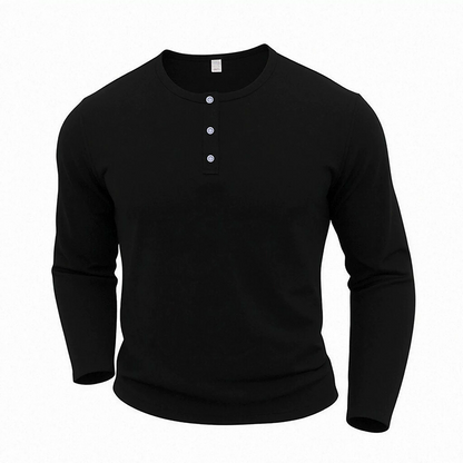 Camisa masculina casual de manga longa com gola Henley