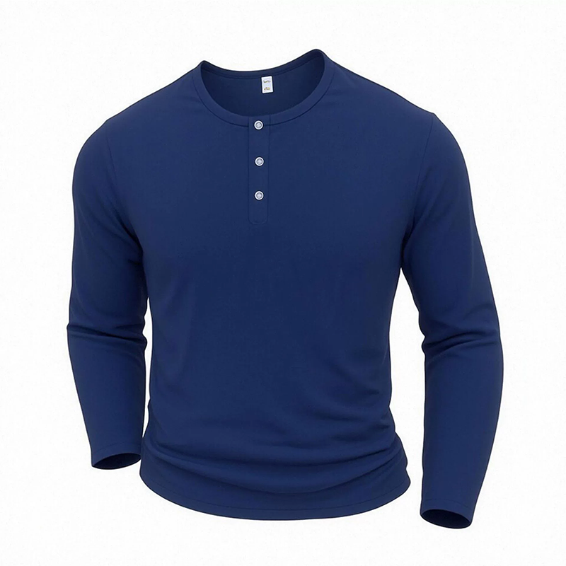 Camisa masculina casual de manga longa com gola Henley