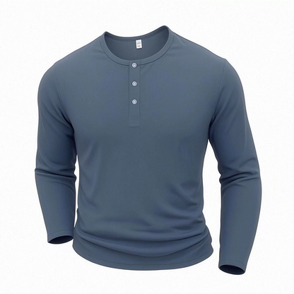 Camisa masculina casual de manga longa com gola Henley