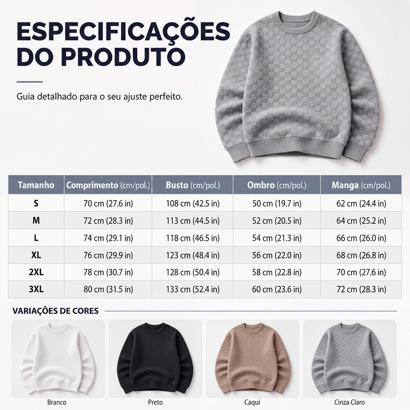 Moletom gola careca com estampa xadrez para homem