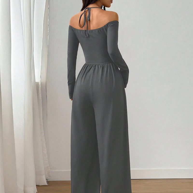 ✨👗Macacão elegante feminino com decote em V profundo e alças no pescoço