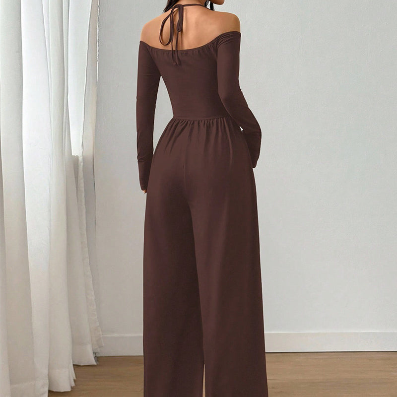 ✨👗Macacão elegante feminino com decote em V profundo e alças no pescoço