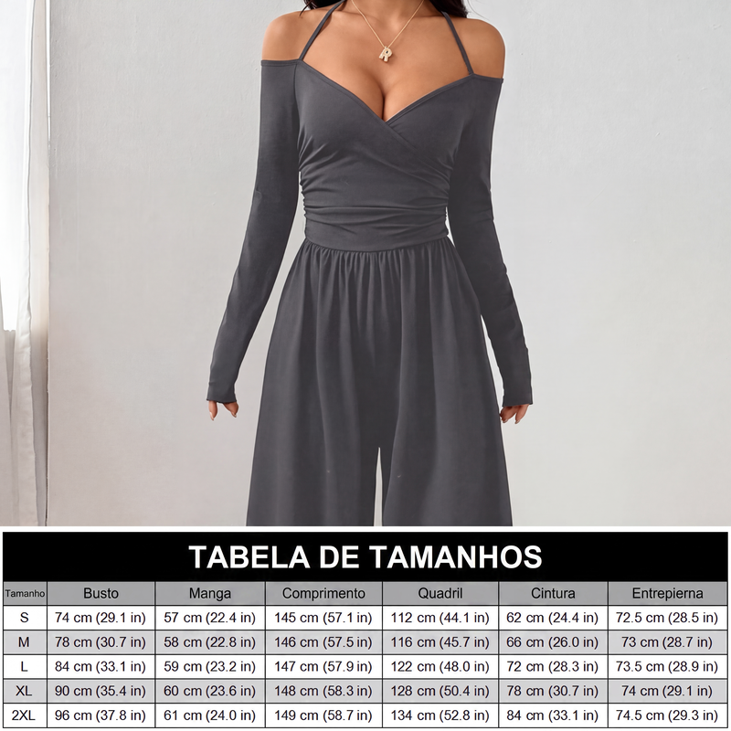 ✨👗Macacão elegante feminino com decote em V profundo e alças no pescoço