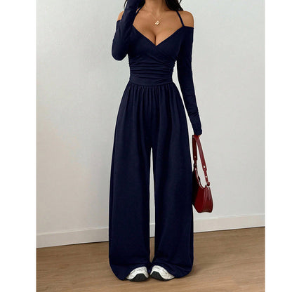 ✨👗Macacão elegante feminino com decote em V profundo e alças no pescoço