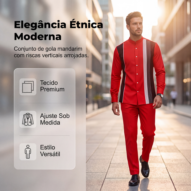 Conjunto masculino de 2 peças: camisa listrada e calças