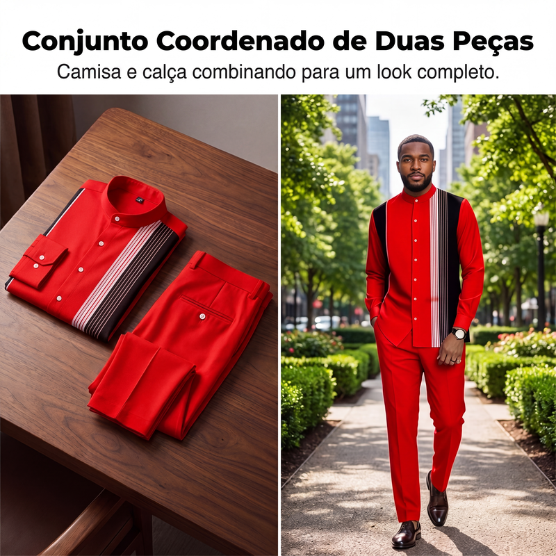 Conjunto masculino de 2 peças: camisa listrada e calças