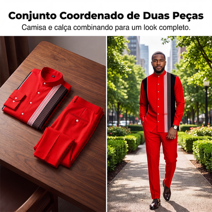 Conjunto masculino de 2 peças: camisa listrada e calças